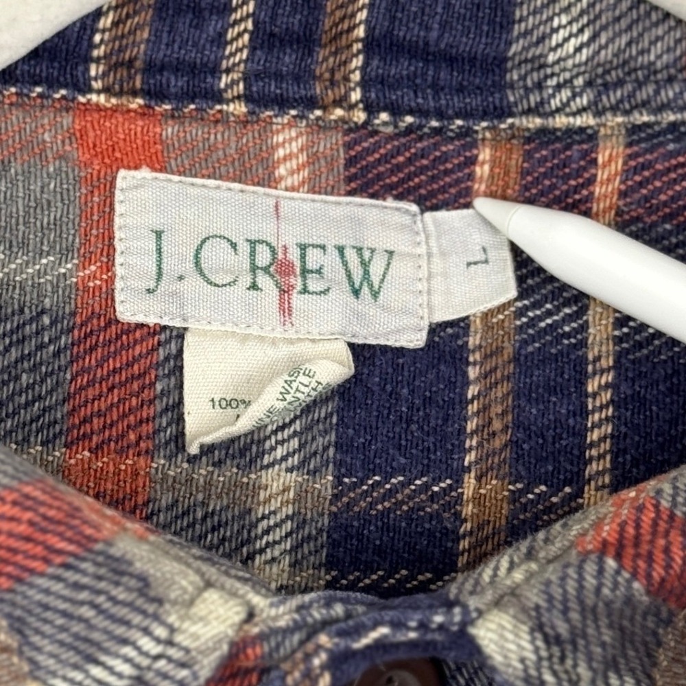 Vintage J Crew Lone Oarsman Flannel Shirt Mens L Blue Gray Plaid Normcore 90s - Picture 4 of 8